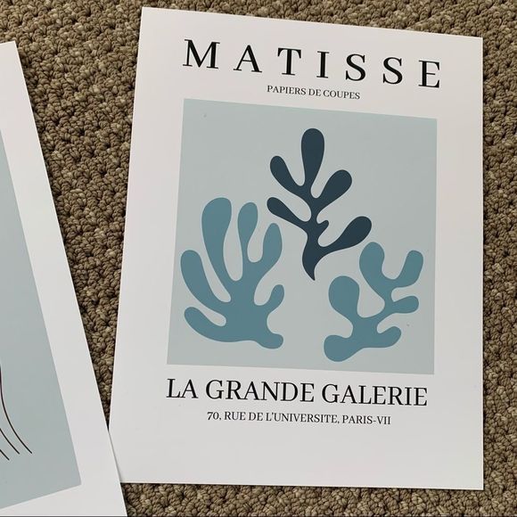 Matisse art prints Set of two mid century modern trendy neutral blue duo - Picture 4 of 8